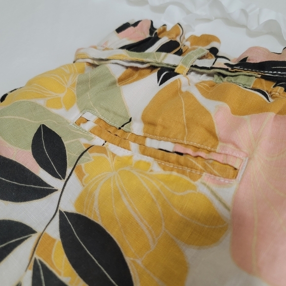 Rachel Zoe linen floral Summer Beach paper bag waist shorts tie belt - Picture 4 of 7